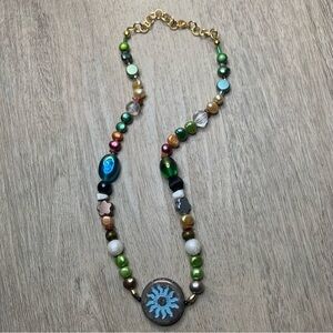 Handmade Whimsical Mermaid multi-colored freshwater pearl beaded necklace